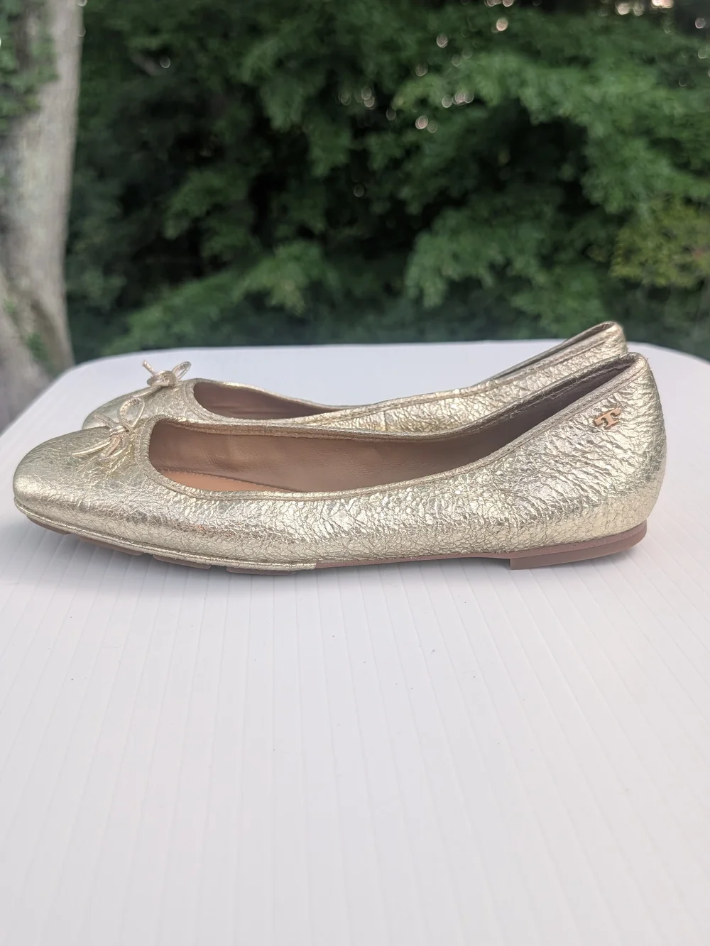 Tory Burch Laila Metallic Gold Bow Ballet Flats
